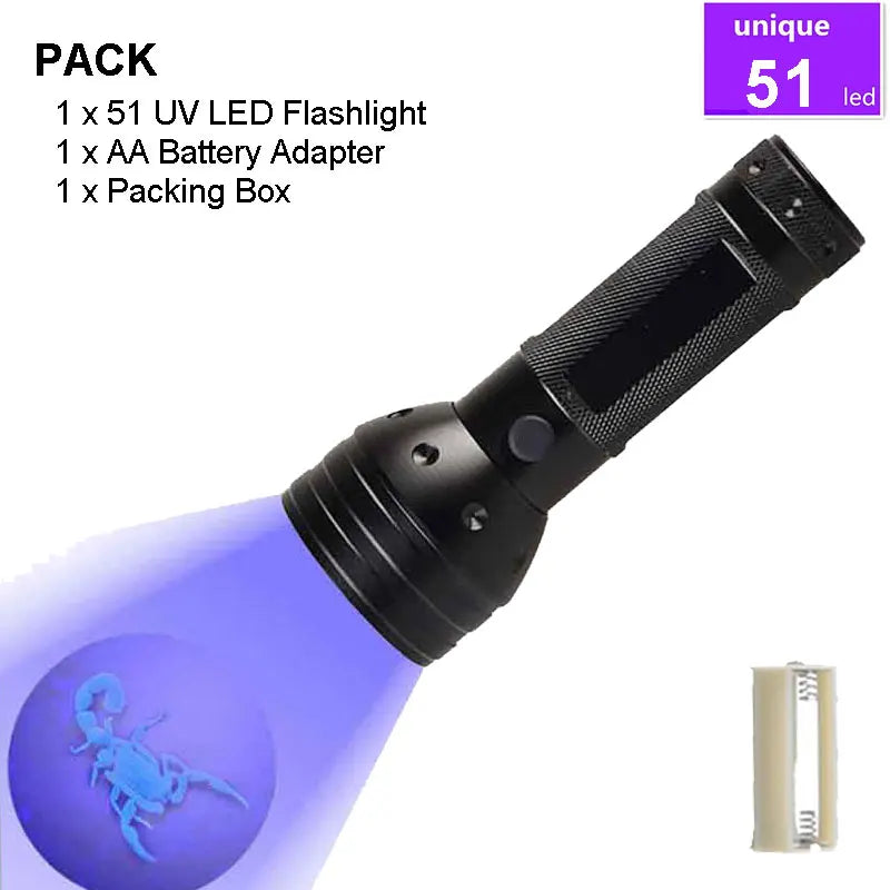 UV Flashlight 395 Nm 128 LEDs Blacklight 18W UV LED Torch Light For Pet urine testing & Dog Cat Urine Detector,6 x AA Battery