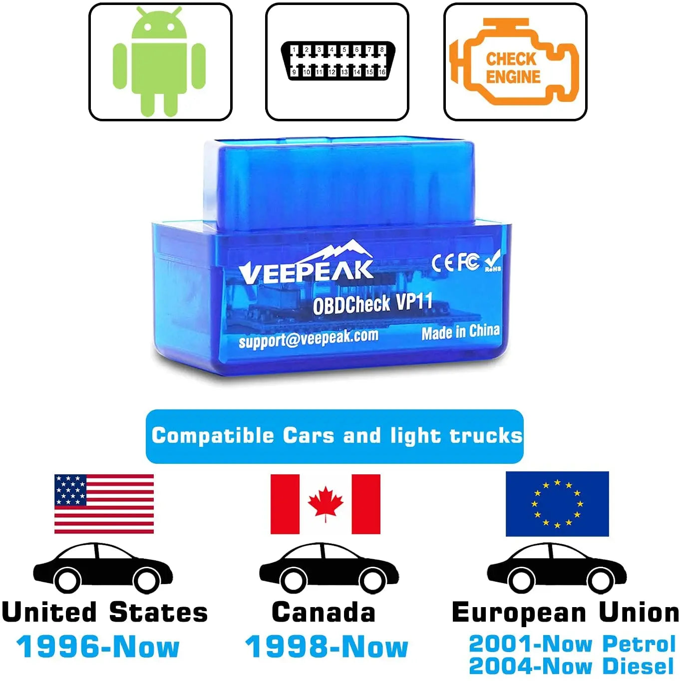 Veepeak Mini Bluetooth OBD2 Scanner for Android, Car OBD II Diagnostic Scan Tool Check Engine Light Code Reader, Supports Torque