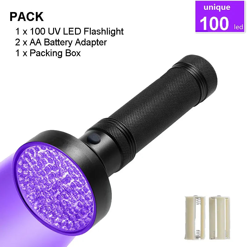 UV Flashlight 395 Nm 128 LEDs Blacklight 18W UV LED Torch Light For Pet urine testing & Dog Cat Urine Detector,6 x AA Battery