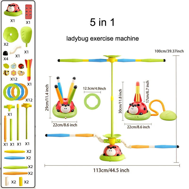 3 in 1 Ladybug Sport Entertainment Game Toy Multifunction Rope Skipping Machine Ferrule Jump Rocket Launcher Outdoor Educational