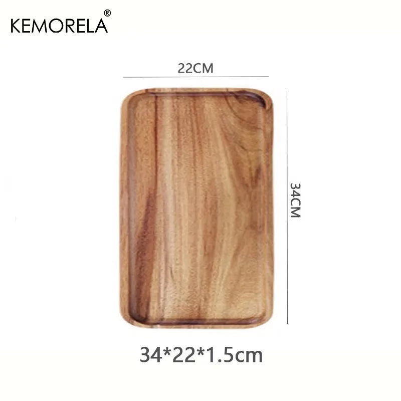 KEMORELA 1PCS Acacia Wood Coffee Tray Food CupTrays Decorative Wood Tray Dessert Candy Bamboo Tray Gongfu Tea Tray