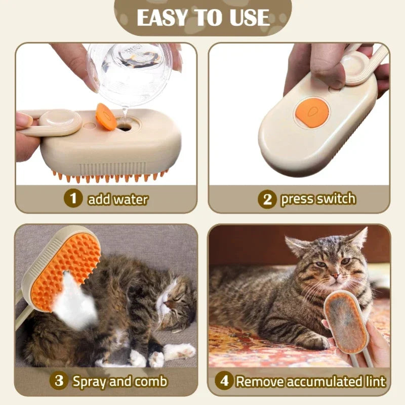 Steam Brush Cat Brush Cats Foldable Comb Pet Hair Brush Remover Pets Cleaning Steamy Spray Massage Comb 3in1 Grooming Supplies