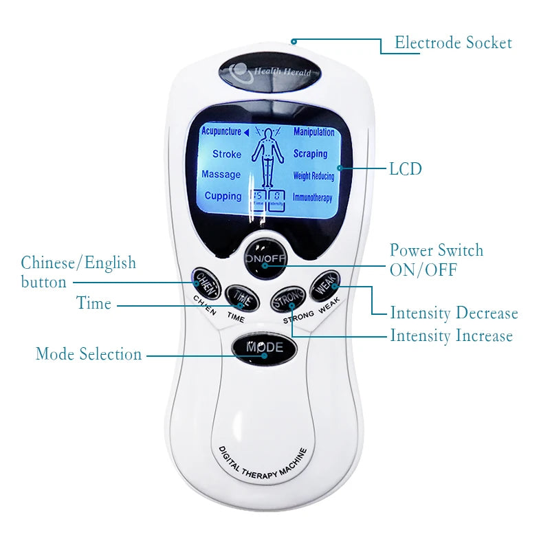 Electric 8 Modes Digital Therapy Muscle Stimulator Physiotherapy Microcurrent Low Frequency TENS Pulse Body Massager