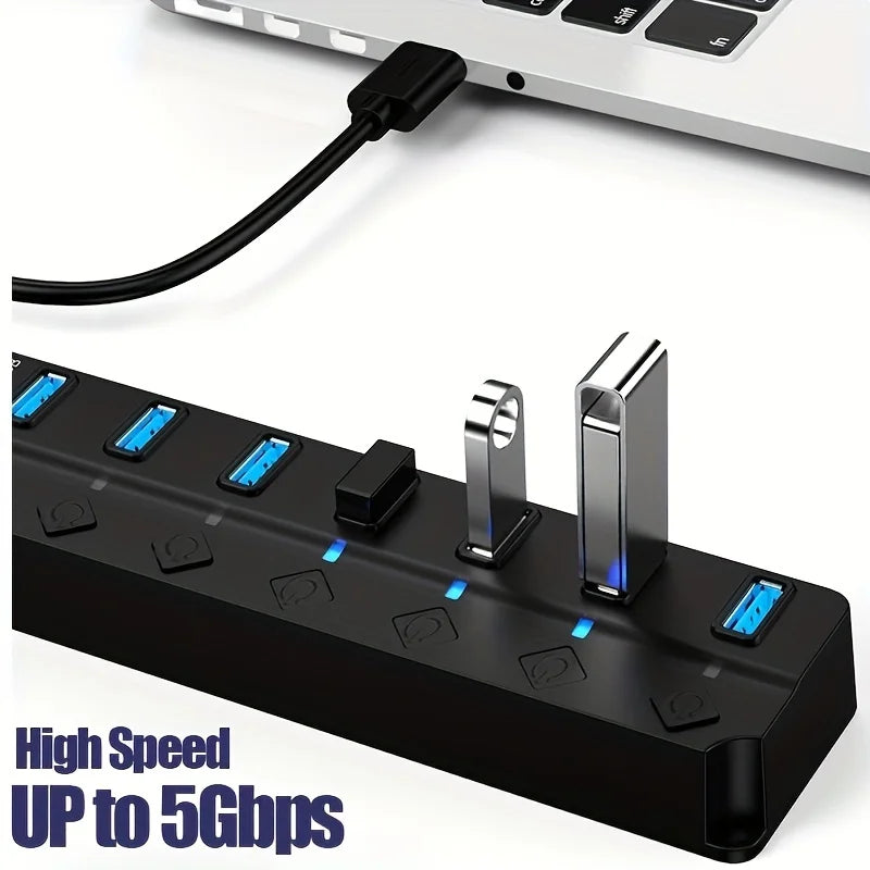 4/7-Port USB 3.0 Hub with LED Indicator Independent Switch Control for Laptop Flash Drive Hard Disk Printer Camera Keyboard