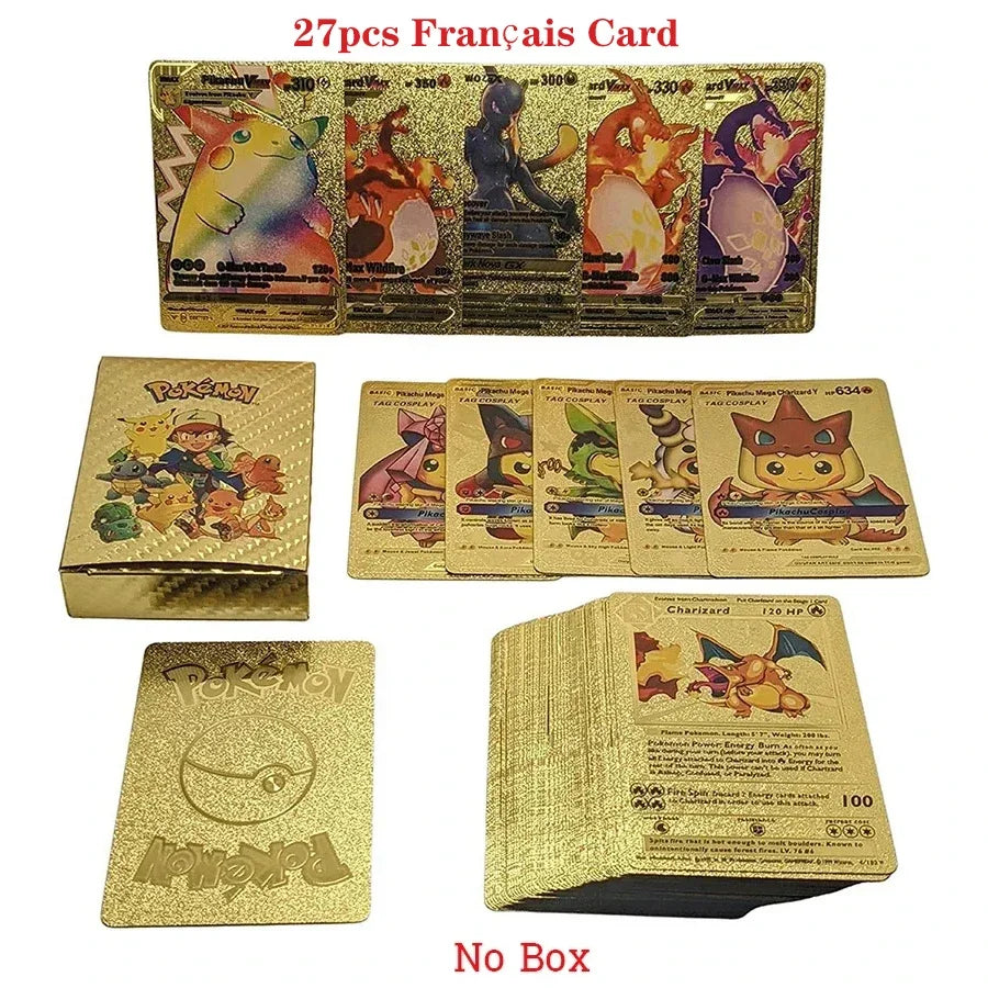 27-110Pcs Pokemon Gold Foil Card VMAX GX Cards English French Spanish German Pikachu Charizard Arceus Colour Pokémon Cards Gift