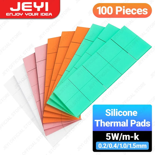 JEYI 100-Pack Thermal Conductive Silicone Pads, M.2 SSD NVMe NGFF Thermal Pad for PC Laptop Heatsink/GPU/CPU/LED Graphics Card