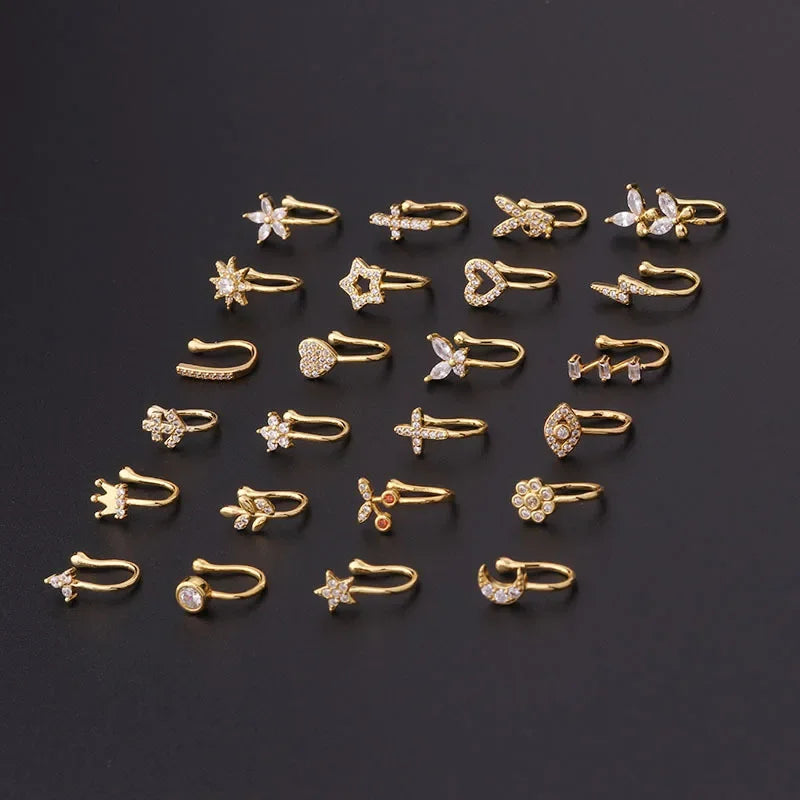 1PC Zircon Fake Nose Rings Non Piercing Clip On Nose Ring U-shaped Noseclip Women Flower Butterfly Crown Body Piercing Jewelry