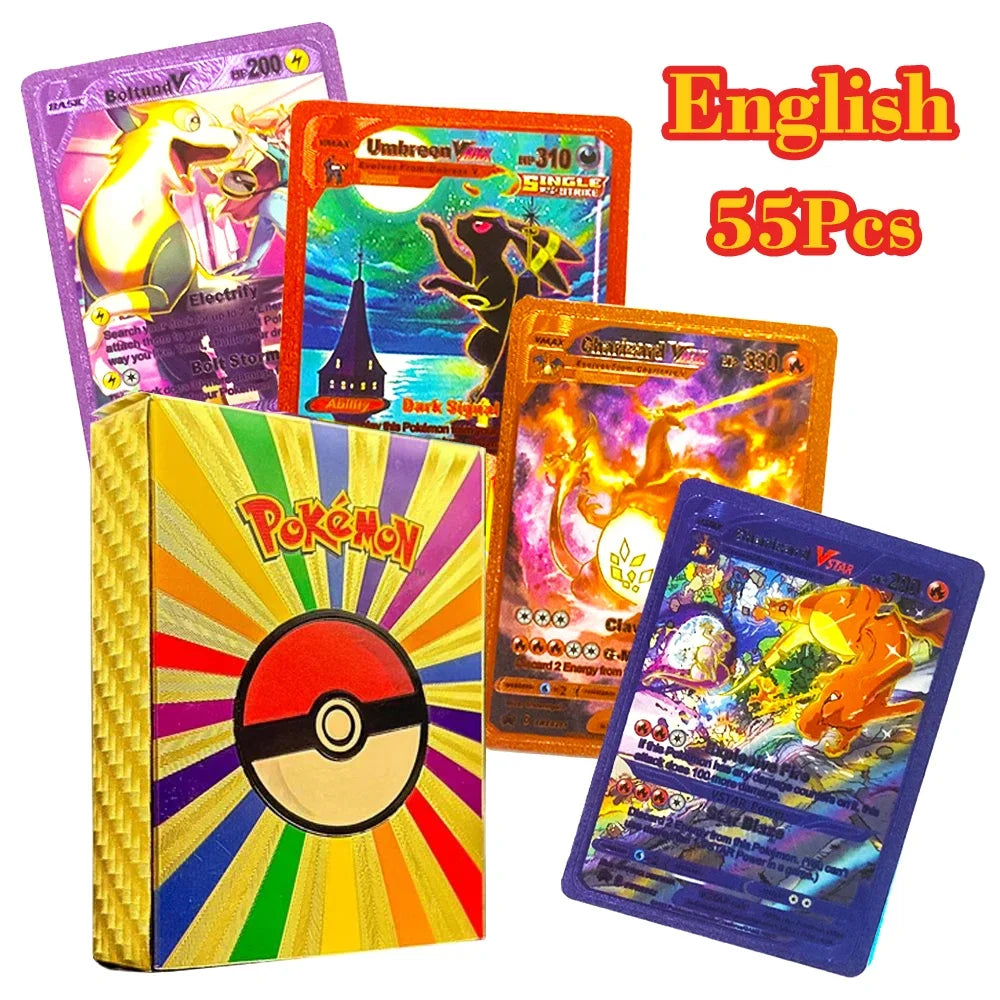 27-110Pcs Pokemon Gold Foil Card VMAX GX Cards English French Spanish German Pikachu Charizard Arceus Colour Pokémon Cards Gift