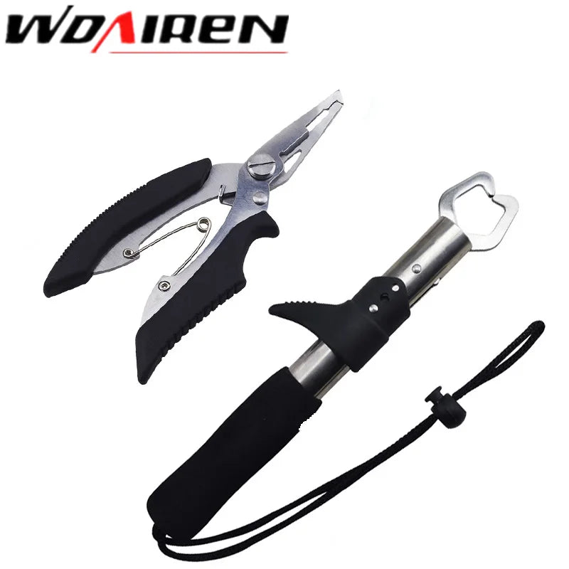 1 set hot selling Stainless Steel Fish Gripper Grip(8.6 inch )+Pliers(5 inch) Fishing Tackle Controller Fish Plier Fishing Tools