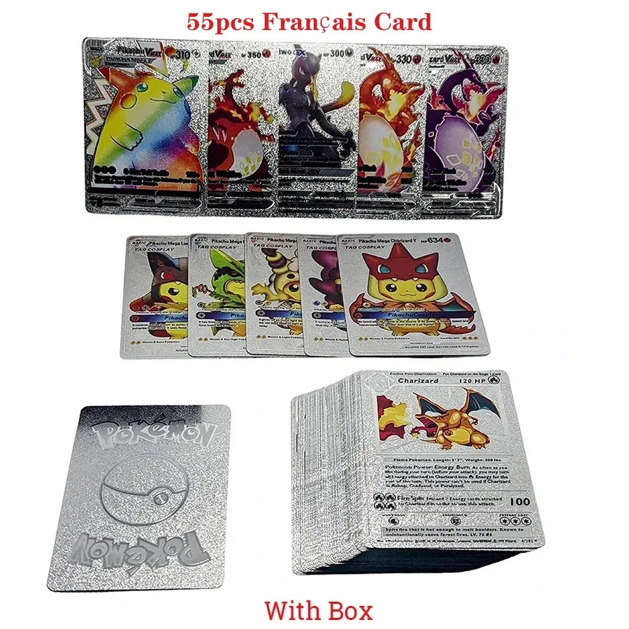 27-110Pcs Pokemon Gold Foil Card VMAX GX Cards English French Spanish German Pikachu Charizard Arceus Colour Pokémon Cards Gift