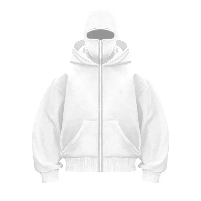 Balaclava Men Zip Hoodie Winter Warm Casual Sweatshirt Y2K with Hooded Face Mask Zipper Design Sports Jacket Outdoor Activities