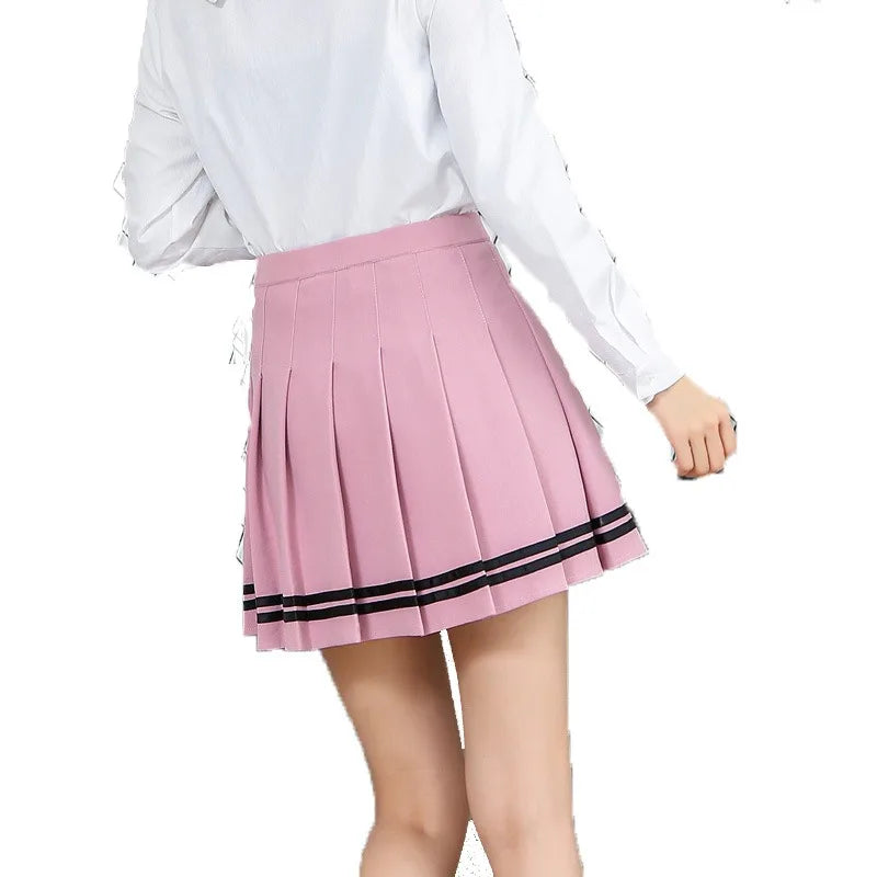 Preppy Girl Pleated Skirts Elastic Waist Summer Vintage Mini Skirts Korean Streetwear Spring Student Strips Designed Dance Skirt