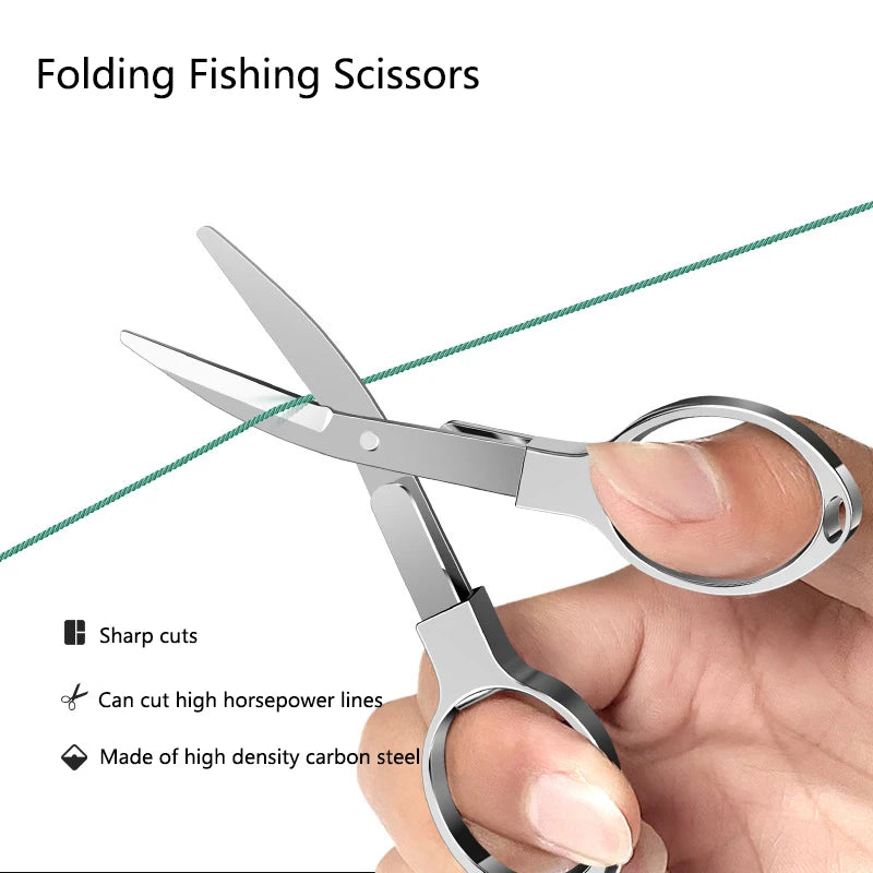 Portable Folding Scissors Carbon Steel Fishing Line Cutting Tools Mini Tackle Supplies Multifunctional Needlework Scissors