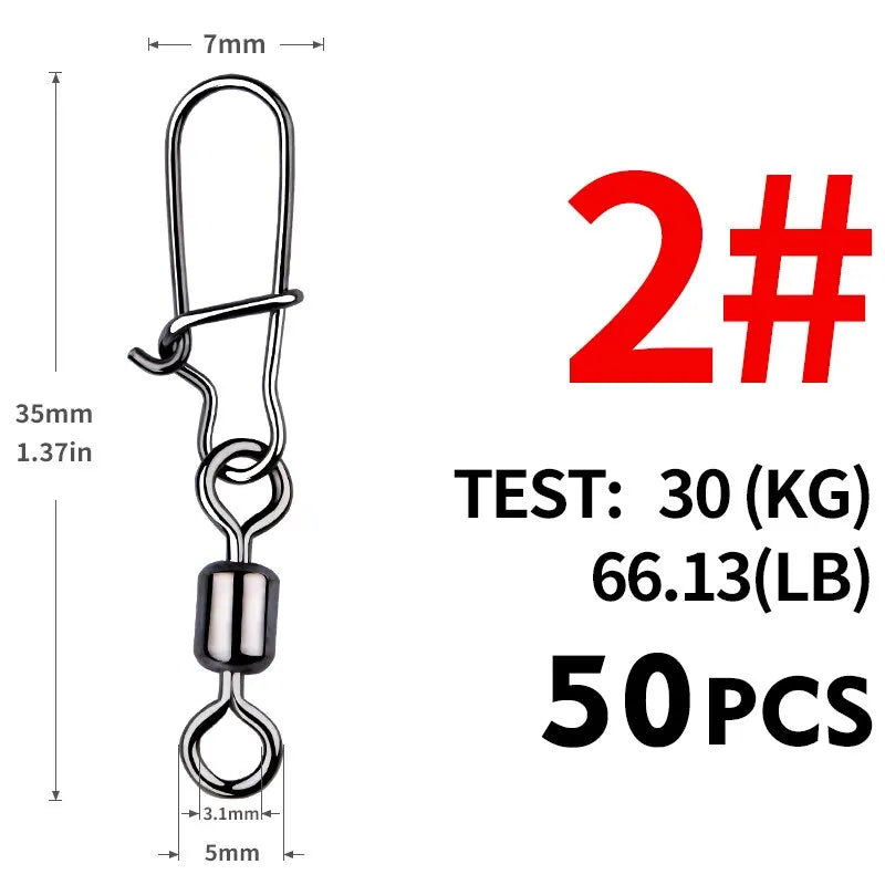 50pcs Fishing Connector Stainless Steel Snap Bearing Rolling Fishing Hooks Sea Fishing Lure Multifunction Pin Jig Tackle