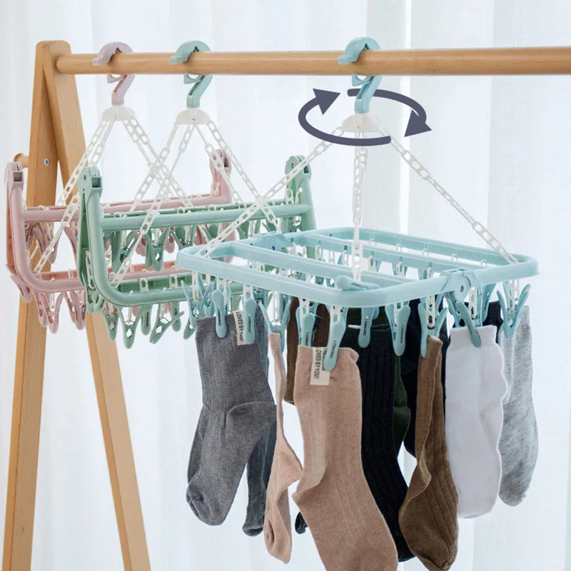 32 Clips Dryer Washing Line Airer Clothes Horse Underwear Socks Pants Hanger