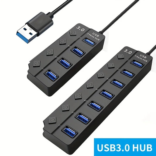 4/7-Port USB 3.0 Hub with LED Indicator Independent Switch Control for Laptop Flash Drive Hard Disk Printer Camera Keyboard