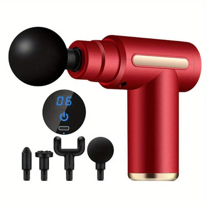 Mini Portable Fascia Massage Gun Electric Percussion Pistol Massager Body Relaxation LED Touch Screen 4Massage Head Holiday Gift