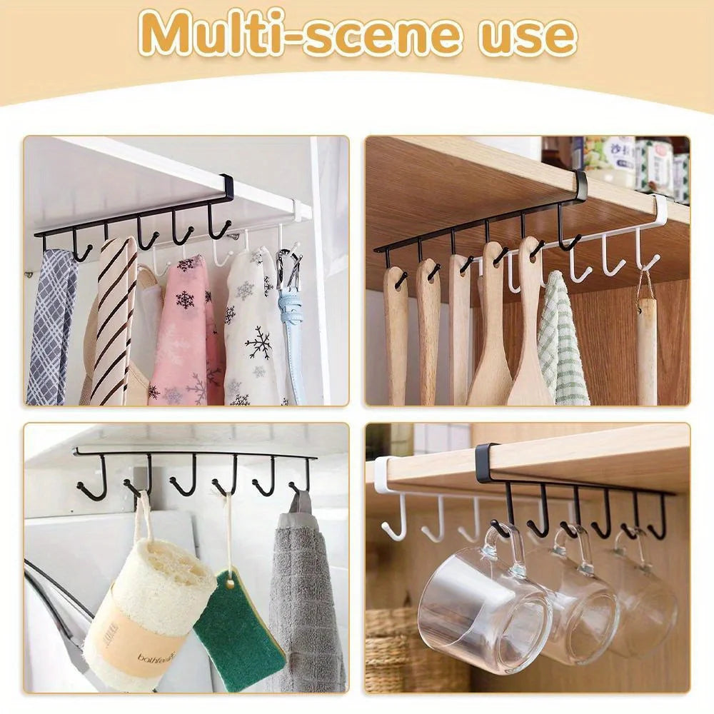 1pc Kitchen Shelf Storage Clothes Hanging Organizer Cup Holder Glass Mug Holder 6 Hooks Storage Rack