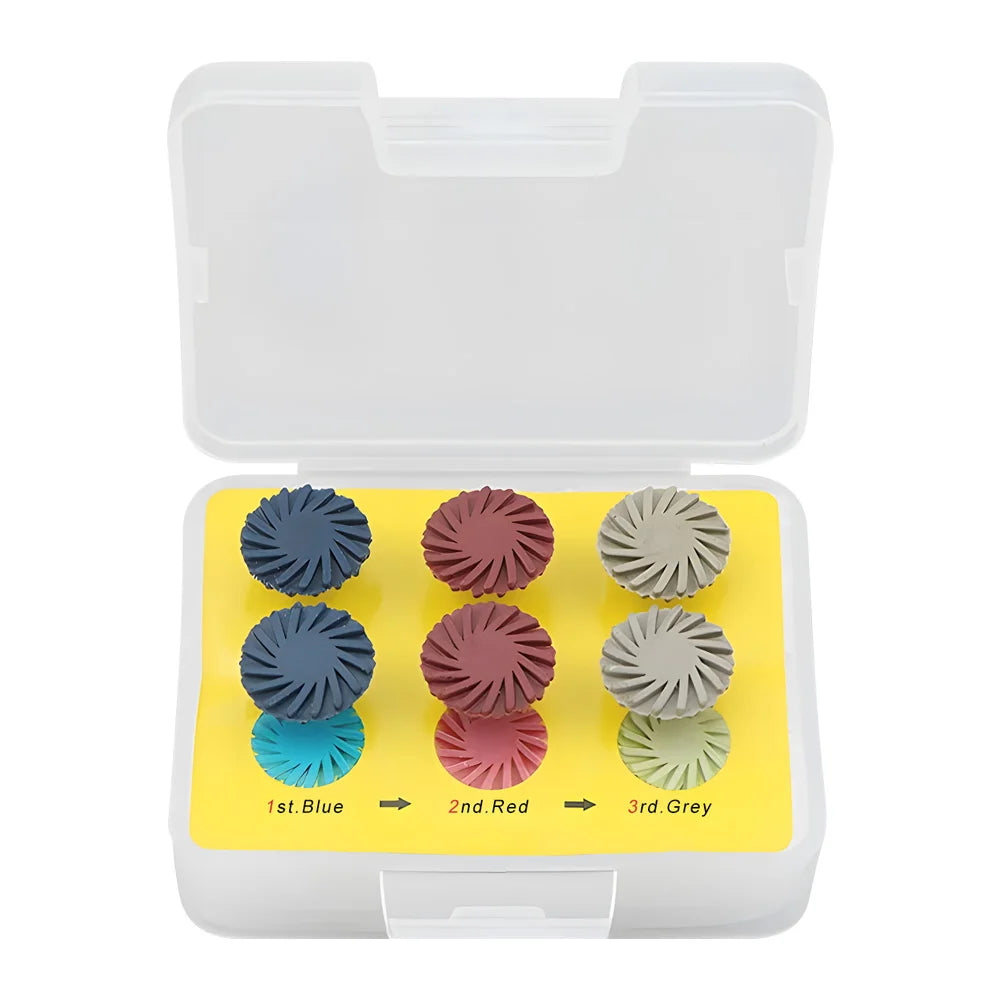 6Pcs/Box Dental Rubber Polisher Composite Resin Polishing  Disc 14mm Wheel 3 Colors Spiral Flex Brush Dentistry Lab Tool