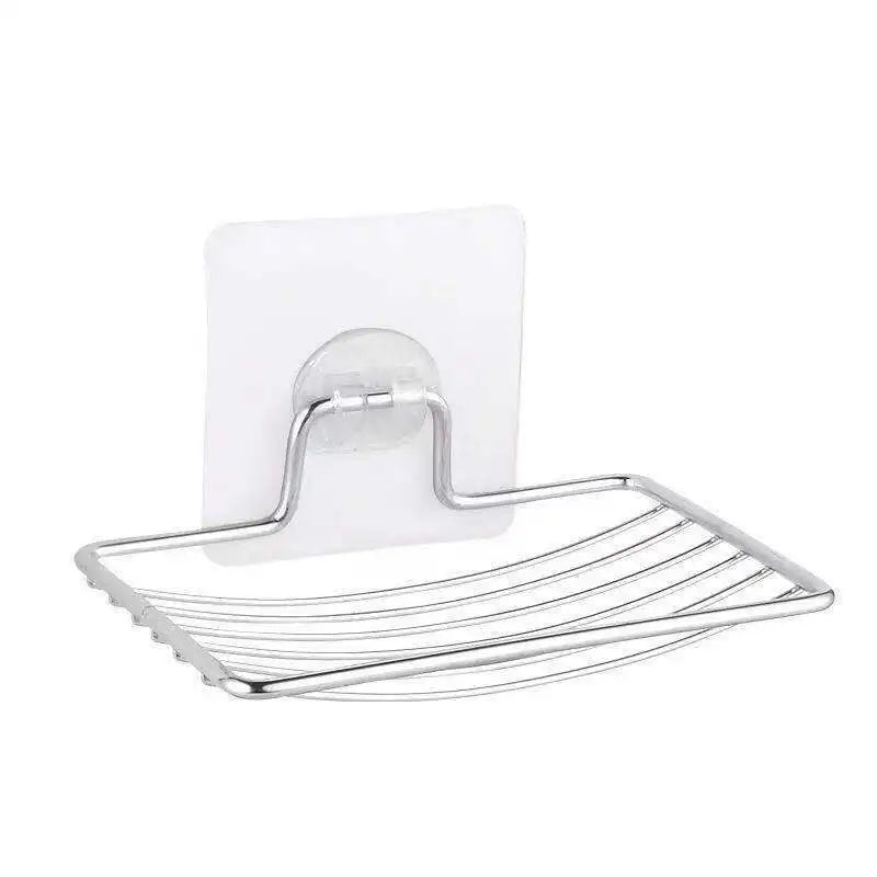 1pc-Stainless Steel Soap Rack Punch-free Nail-free Bathroom Single Layer Drain Wall Hanging Sucker Soap Box Light Luxury Shelf