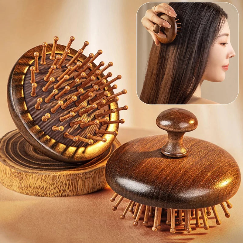 Multi-Functional Wood Therapy Massage Comb Scalp Head Massager Natural Sandalwood Circular Tooth Guasha Scraping Body Massager