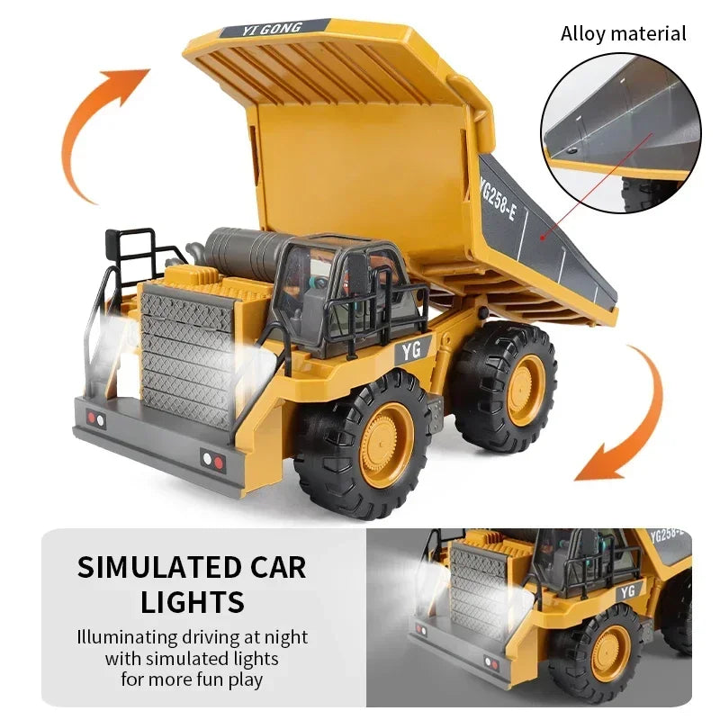 1/20 Remote Control Excavator 11 Channel RC Excavator Truck Toys 2.4Ghz Construction Vehicles with Metal Shovel Rotation for Kid