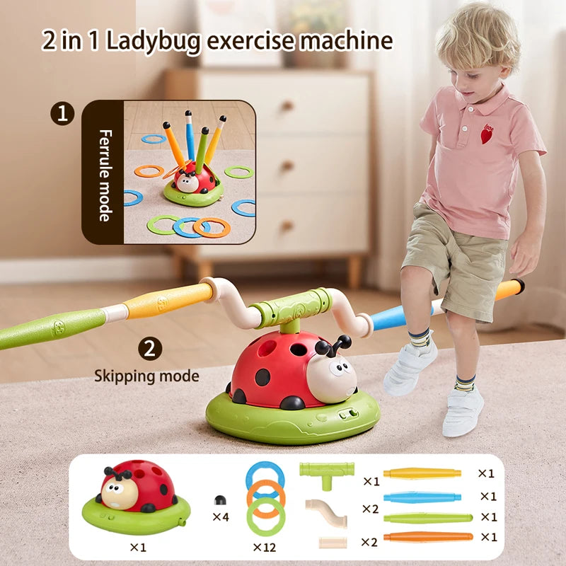 3 in 1 Ladybug Sport Entertainment Game Toy Multifunction Rope Skipping Machine Ferrule Jump Rocket Launcher Outdoor Educational