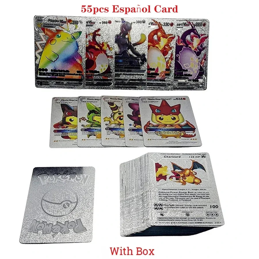 27-110Pcs Pokemon Gold Foil Card VMAX GX Cards English French Spanish German Pikachu Charizard Arceus Colour Pokémon Cards Gift