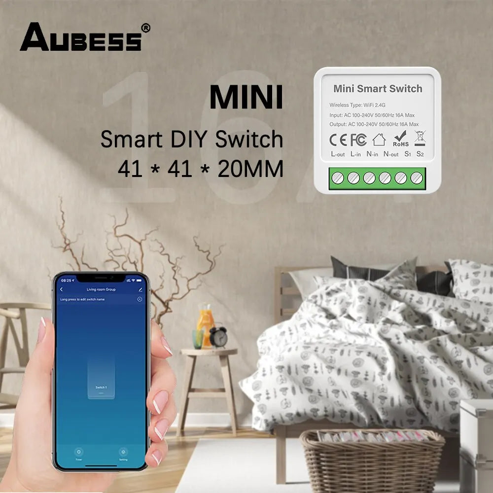 Wifi Mini Smart Switch 16A DIY Light Switches 2 Way Wireless Smart Home With Tuya Smart Life App Alexa Google Home