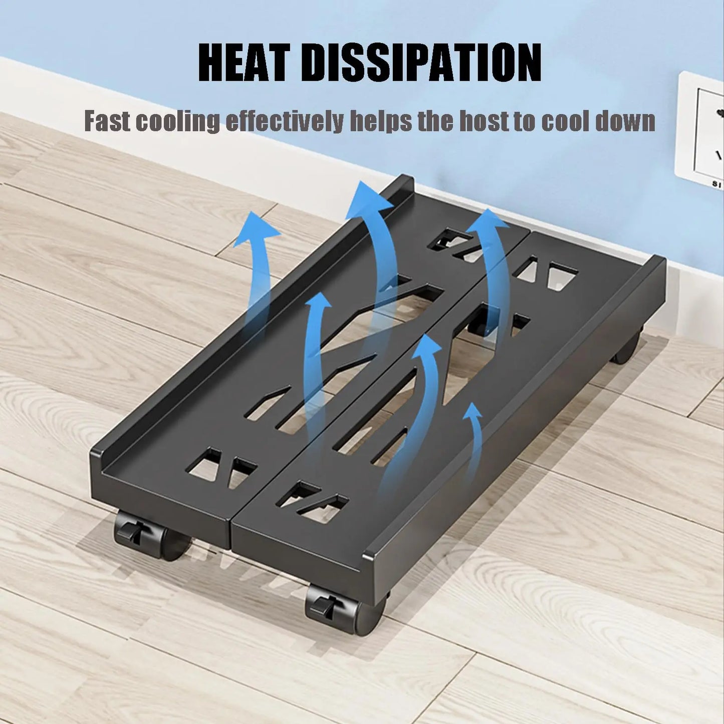 Adjustable Mobile CPU Stand, Ventilated Computer Tower Stand PC Tower Stand with 4 Caster Wheels Fits Most PC, Under Desk Holder