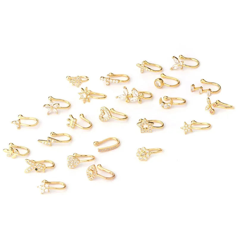 1PC Zircon Fake Nose Rings Non Piercing Clip On Nose Ring U-shaped Noseclip Women Flower Butterfly Crown Body Piercing Jewelry