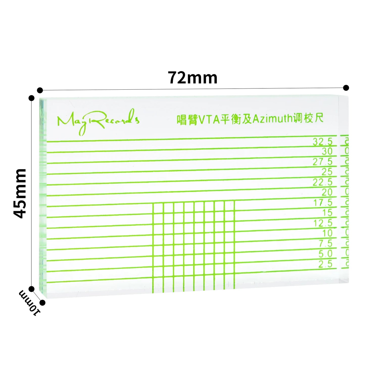 Mayrecords Tone Arm VTA and Cartridge Azimuth Alignment Ruler Vinyl Record Player Measuring Headshell Alignment Block 10mm