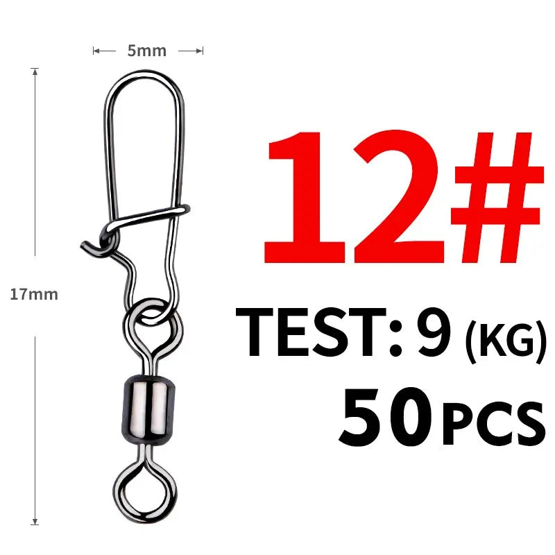 50pcs Fishing Connector Stainless Steel Snap Bearing Rolling Fishing Hooks Sea Fishing Lure Multifunction Pin Jig Tackle