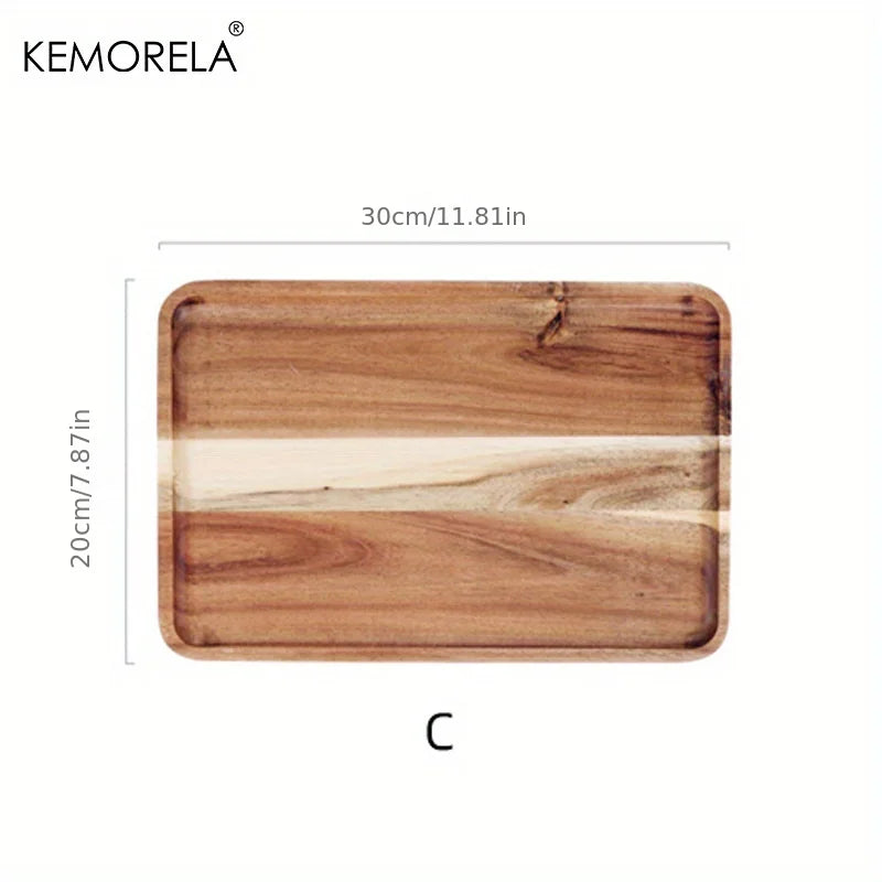 KEMORELA 1PCS Acacia Wood Coffee Tray Food CupTrays Decorative Wood Tray Dessert Candy Bamboo Tray Gongfu Tea Tray