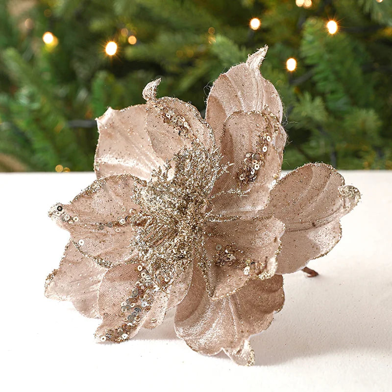 Christmas Flower Golden High-end Simulation Christmas Tree Decoration Flower Sequin Flannel Decoration