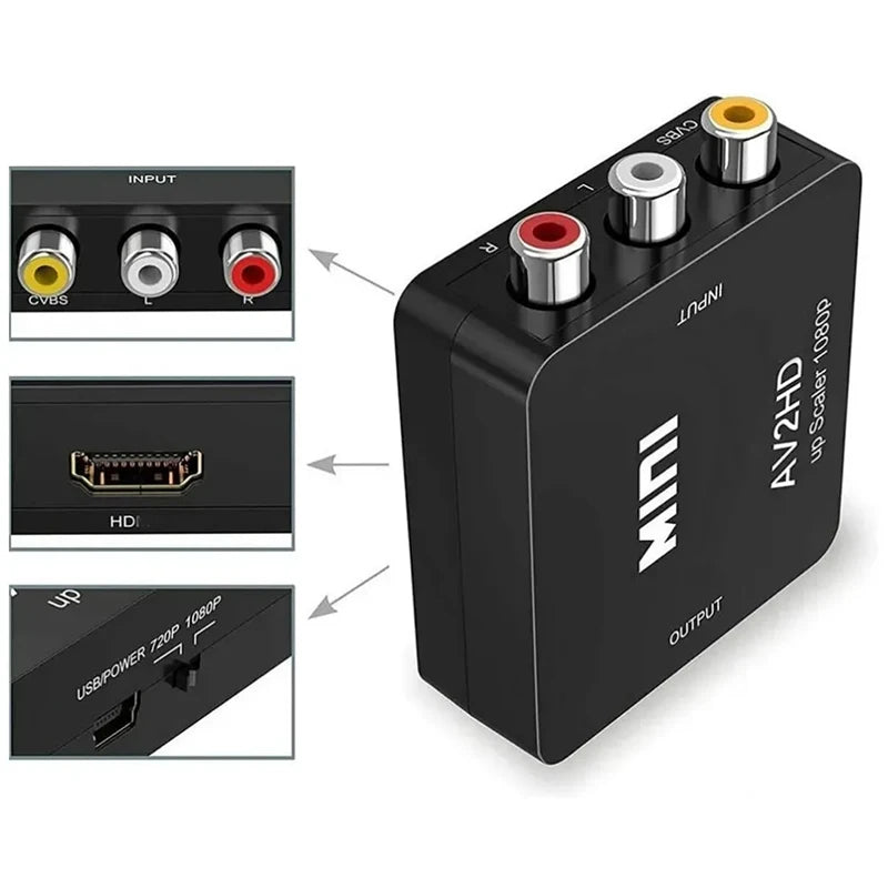 RCA AV to HDMI-compatible Converter AV/CVSB L/R Video Box HD 1080P 1920*1080 Support NTSC PAL Output AV To HDMI-compatible