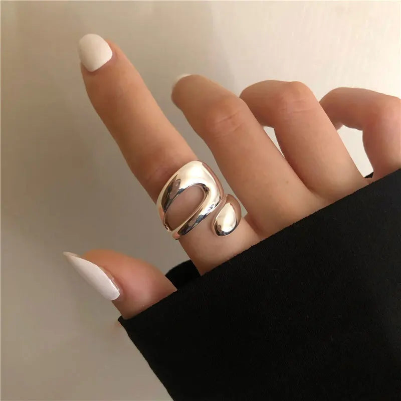 VENTFILLE 925 Sterling Silver Irregular Water Droplets Cross Ring Female Simple Retro Style Handmade Jewelry