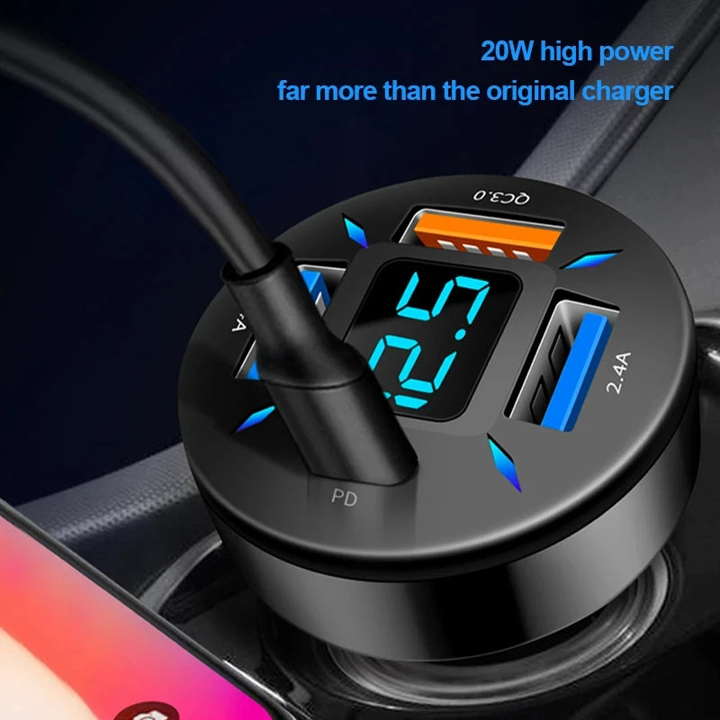 66W USB Car Charger Quick Charge PD QC3.0 With Voltmeter Cigarette Lighter Socket Power Adapter For iPhone 11 12 Samsung Xiaomi