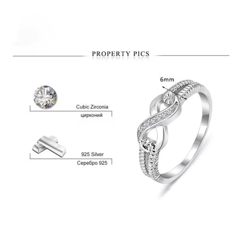 Lucky Letters 8 Shaped Rings For Women Sterling Silver Color AAA Cubic Zirconia Eternity Jewelry Female Wedding Gift