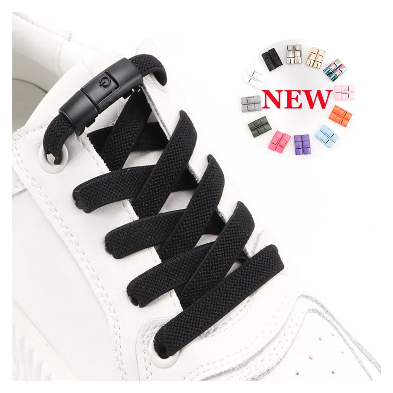 No Tie Shoe laces Press Lock Shoelaces without ties Elastic Laces Sneaker Kids Adult 8MM Widened Flat Shoelace for Shoes