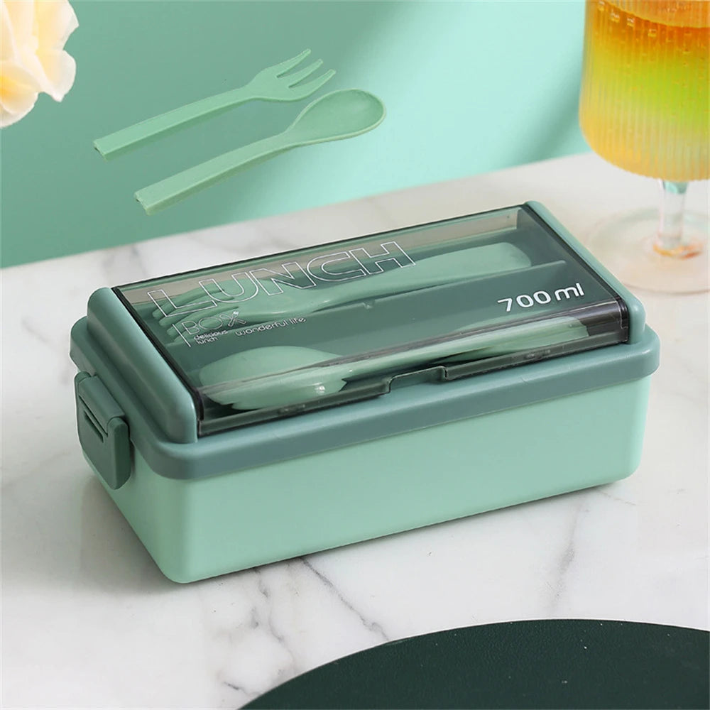 Double Layer Portable Lunch Box For Kids With Fork and Spoon Microwave Bento Boxes Dinnerware Set Food Storage Container