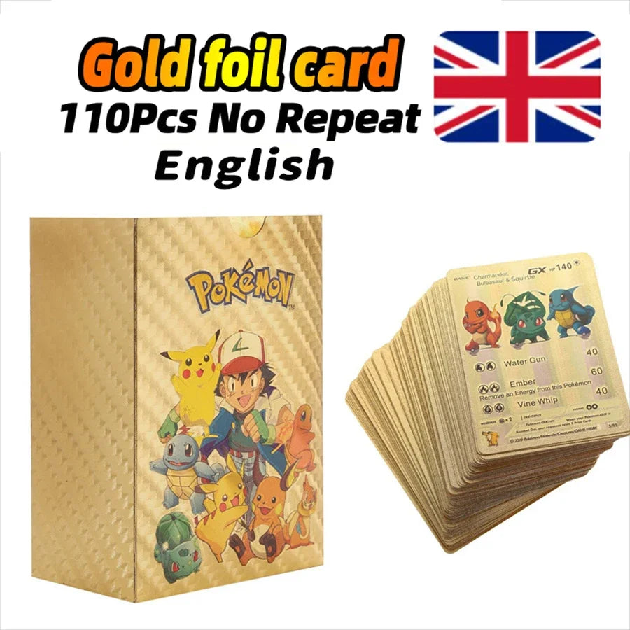 27-110Pcs Pokemon Gold Foil Card VMAX GX Cards English French Spanish German Pikachu Charizard Arceus Colour Pokémon Cards Gift