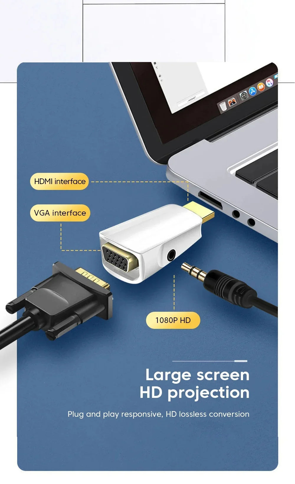 HDMI-compatible to VGA Cable Converter Male To Famale Converter Adapter 3.5mm Jack Audio HD 1080P For PC Laptop Tablet