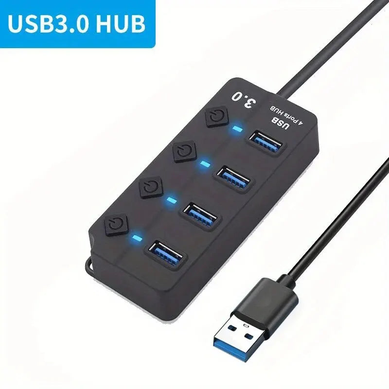 4/7-Port USB 3.0 Hub with LED Indicator Independent Switch Control for Laptop Flash Drive Hard Disk Printer Camera Keyboard