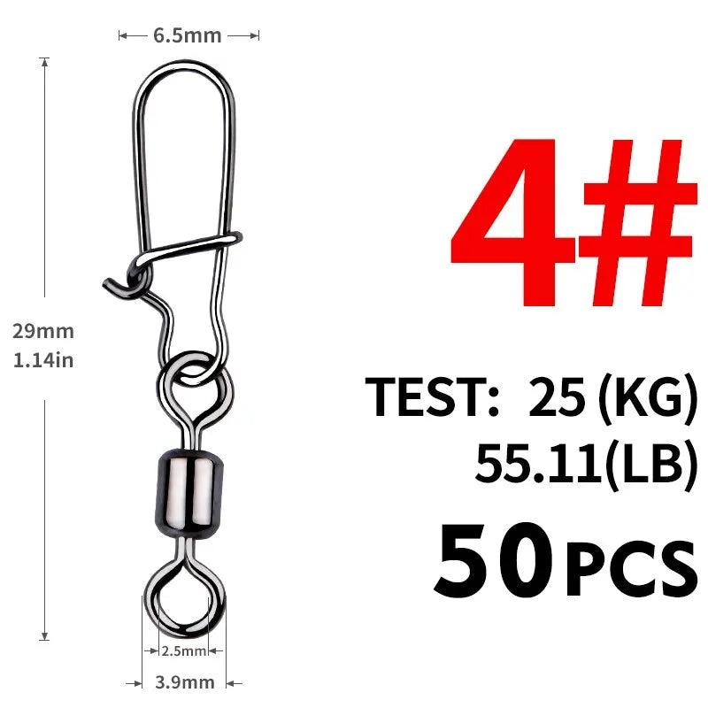 50pcs Fishing Connector Stainless Steel Snap Bearing Rolling Fishing Hooks Sea Fishing Lure Multifunction Pin Jig Tackle