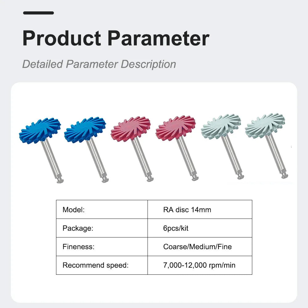 6Pcs/Box Dental Rubber Polisher Composite Resin Polishing Diamond System RA Disc Kit 14mm Wheel Spiral Flex Burs Tools