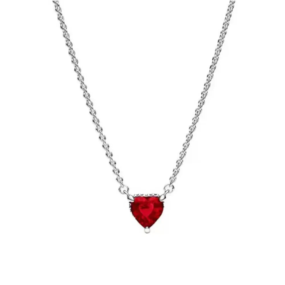 2024 Heart-Shaped 925 Sterling Silver Elevated Red&Pink&Blue&White Heart Necklace Lover's Holiday Gift Jewelry