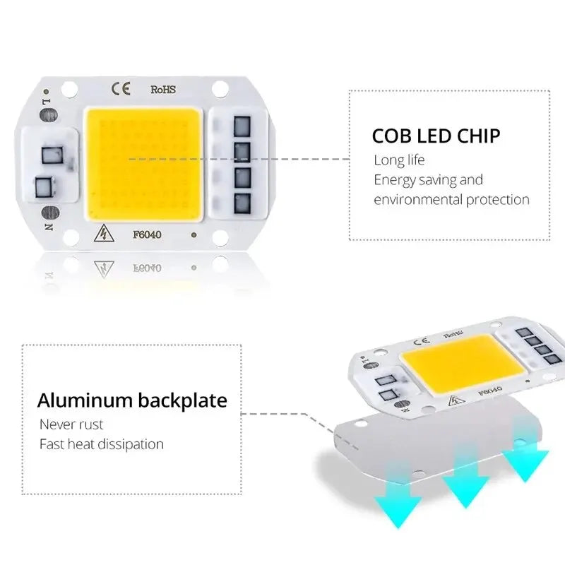 AmmToo Smart IC COB LED Chip Lamp Bead 50W AC 220V No Need Driver DIY Flood Light Led Bulb Spotlight Outdoor Chip Lamp Brightest