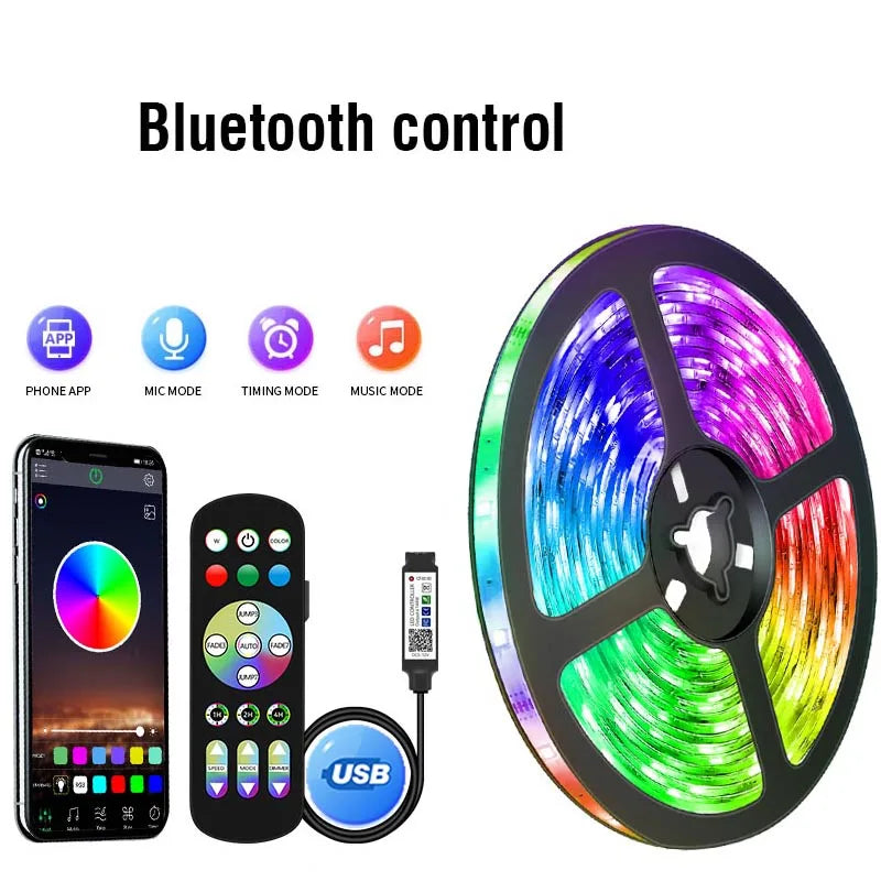 1M-30M USB LED Strip Light Bluetooth RGB 5050 5V RGB Lights Flexible LED Lamp Tape Ribbon TV Desktop Screen BackLight Diode Tape