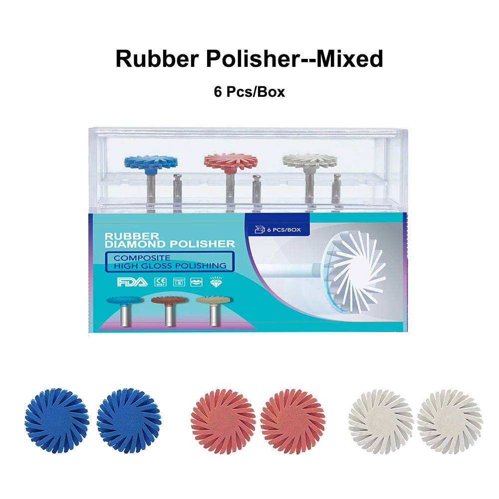 6Pcs/Box Dental Rubber Polisher Composite Resin Polishing Diamond System RA Disc Kit 14mm Wheel Spiral Flex Burs Tools